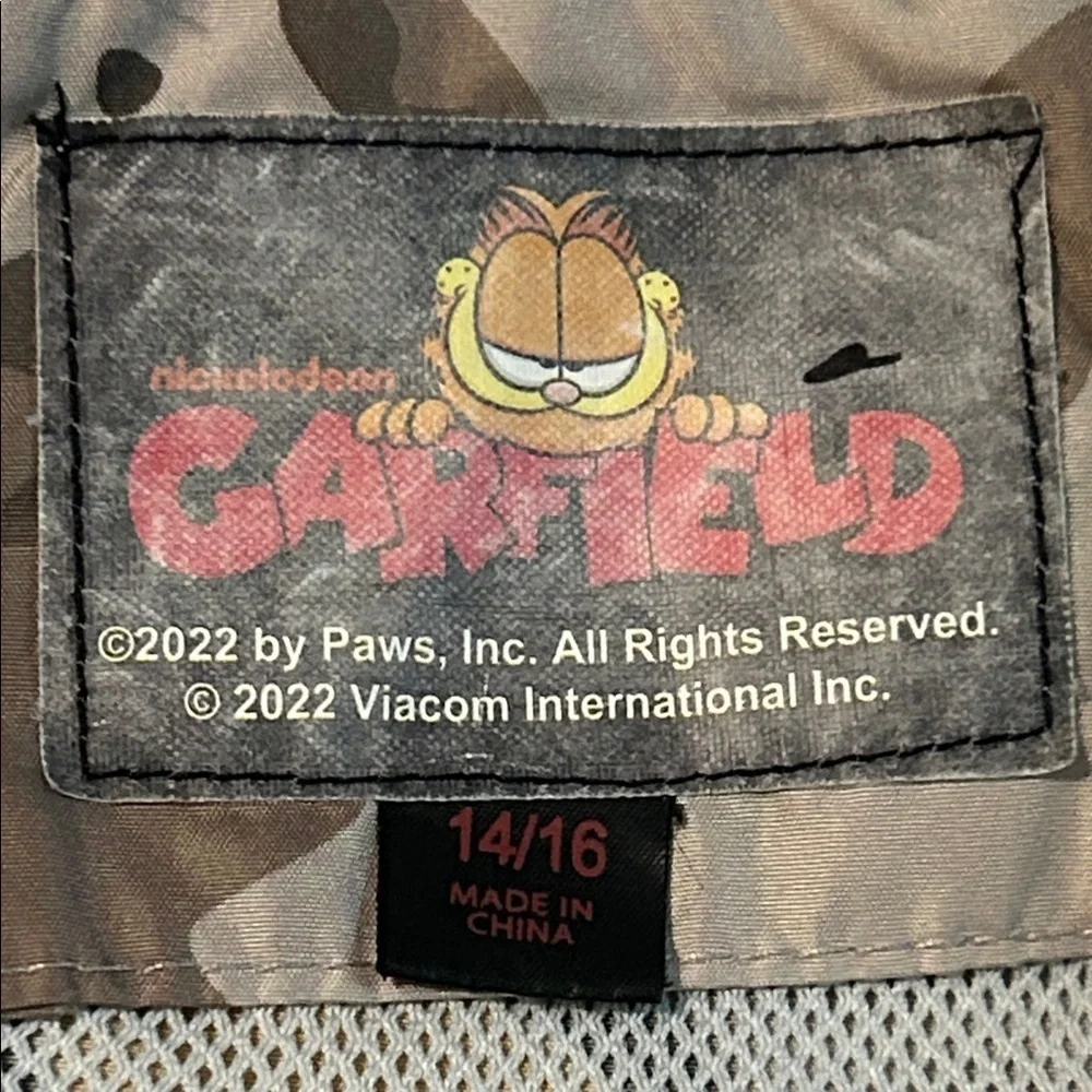 GARFIELD Boys Girls Light Weight Hooded JACKET Coat‎ Hoodie Size 14 HTF Linned